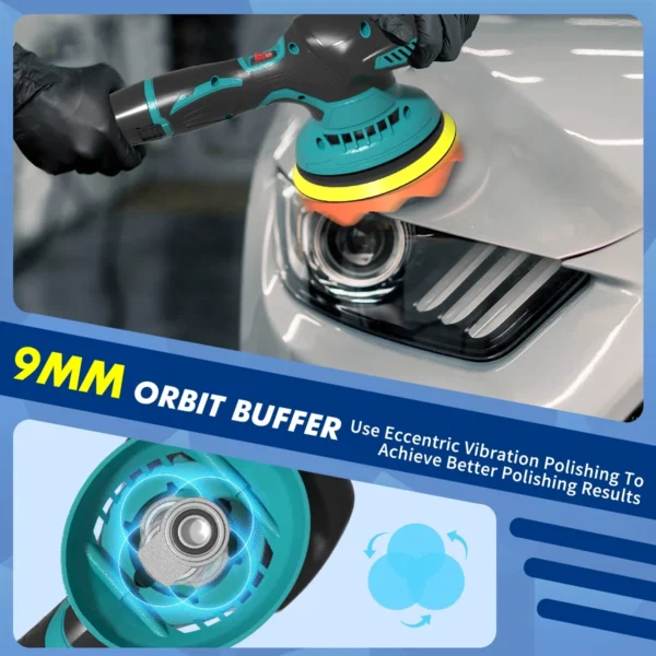 Cordless Car Buffer Polisher, 6 Inch Portable Rotary Buffer Polisher Waxer Kit for Car Detailing, with 2PCS 2000mAh Batteries, 6 Variable Speed for Car Waxing/Scratch Removing/Home Appliance Polishing - Image 5