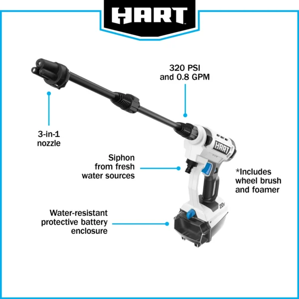 HART 20-Volt Cordless Vehicle Pressure Cleaner (Battery Not Included) Lightweight Portable Cleaner - Image 8