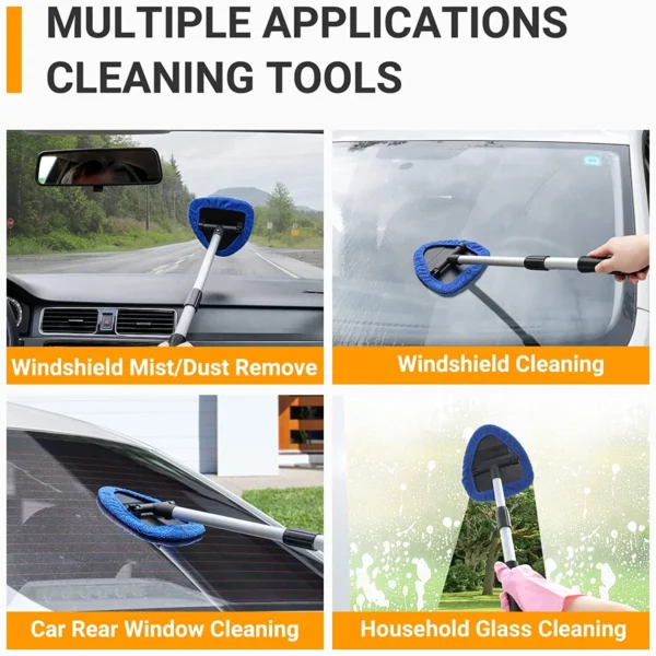 AstroAI Car Wash Brush, Windshield Cleaner Wand, Glass Cleaning Mop Kit, Handle Cleaner Tool with Spray Bottle for Car Window, Blue, for Gift - Image 3