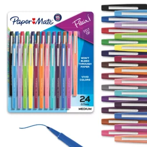 Paper Mate Flair 24pk Felt Pens 0.7mm Medium Tip Multicolored: Art Stationery, Durable Quick Drying, Pocket Clip