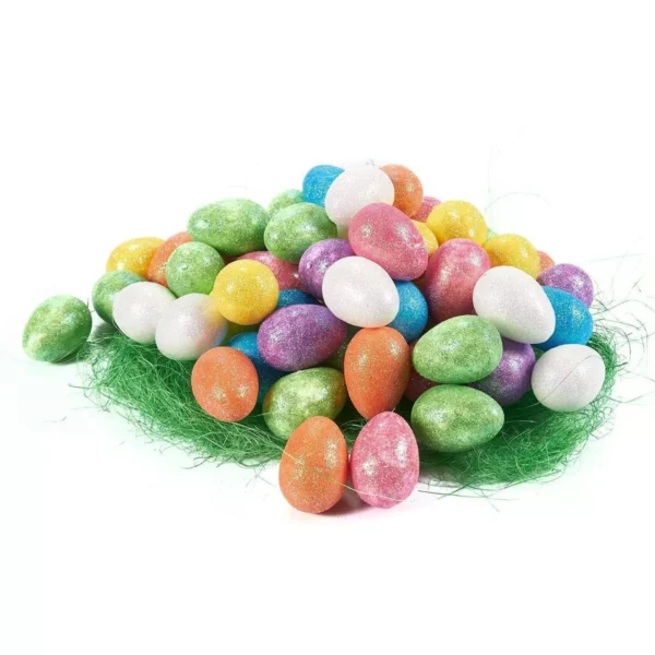 Juvale 72 Pack Glittery Small Foam Easter Eggs for Crafts, Spring Decor, DIY Projects, Table Centerpieces, Egg Basket Fillers