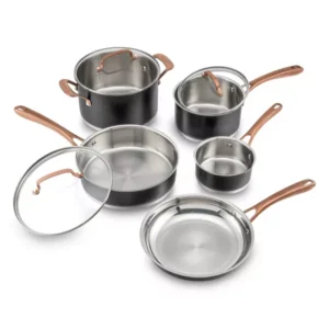 Cuisinart 8pc Classic Matte Stainless Steel Cookware Set Black Blush Bronze Handles: Dishwasher-Safe, Tempered Glass Lids