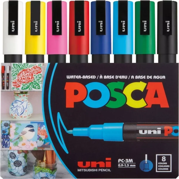 uni POSCA Soft Colors 8pk PC-3M Water Based Paint Markers Fine Tip 0.9 -1.3mm in Assorted Colors