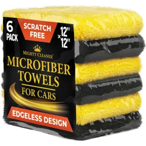 Professional Microfiber Towels for Cars – 6 Pack – [12 in x 12 in] – Scratch-Free – Reusable Edgeless Car Wash Towel