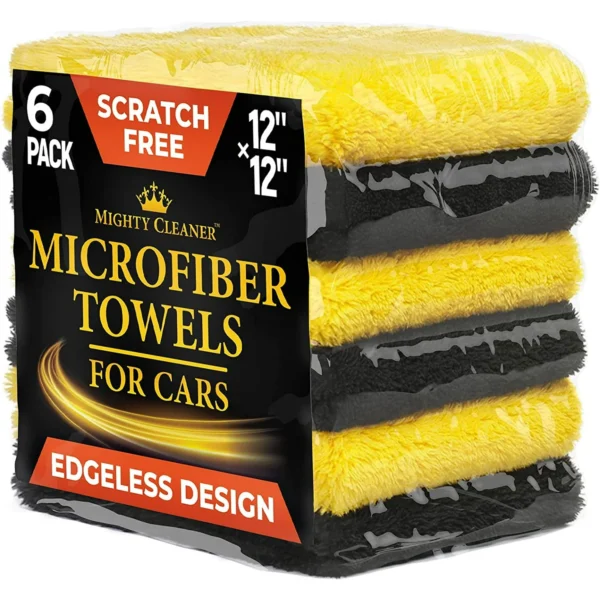 Professional Microfiber Towels for Cars – 6 Pack – [12 in x 12 in] – Scratch-Free – Reusable Edgeless Car Wash Towel