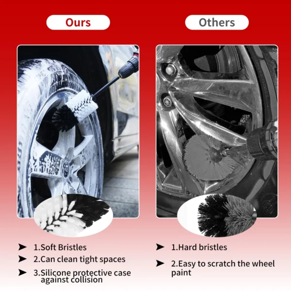 Wheel Brush, Drill Brush for Car Wheel, No Scratches Highly Dense and Durable Car Wheel Brush Rim Tire Car Cleaning Brush for Wheels, Rims, Engines, Exhaust (Black&White) - Image 2