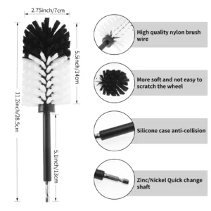 Wheel Brush, Drill Brush for Car Wheel, No Scratches Highly Dense and Durable Car Wheel Brush Rim Tire Car Cleaning Brush for Wheels, Rims, Engines, Exhaust (Black&White)